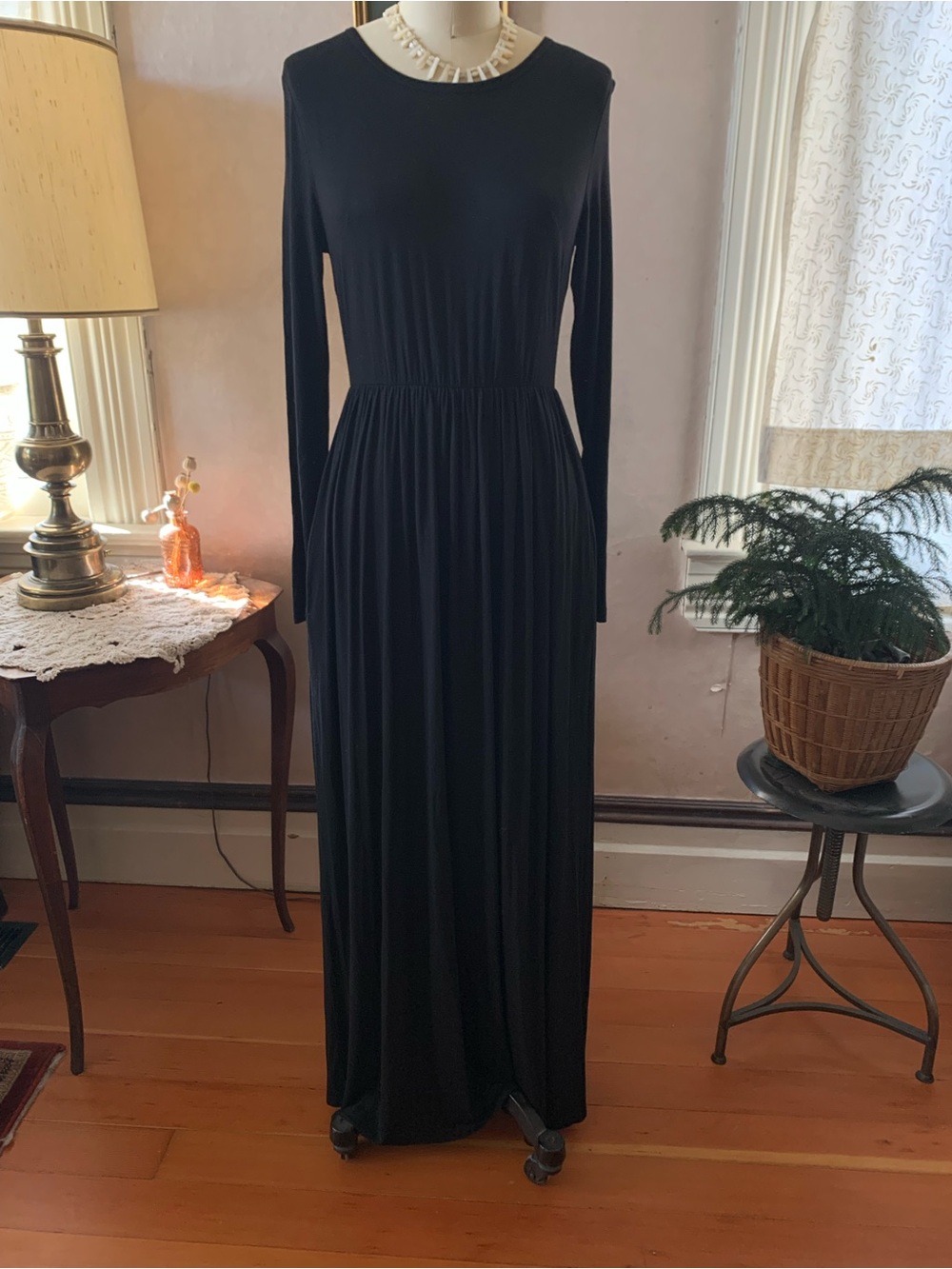 NWT Classic Long Sleeve Black Maxi Dress Jersey Sz S